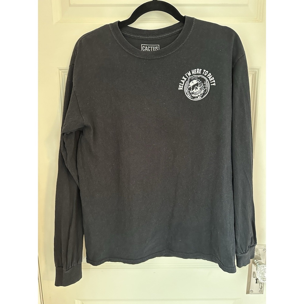 Cactus and‎ Skull Relax I'm Here To Party Long Sleeve Shirt Black Size Medium